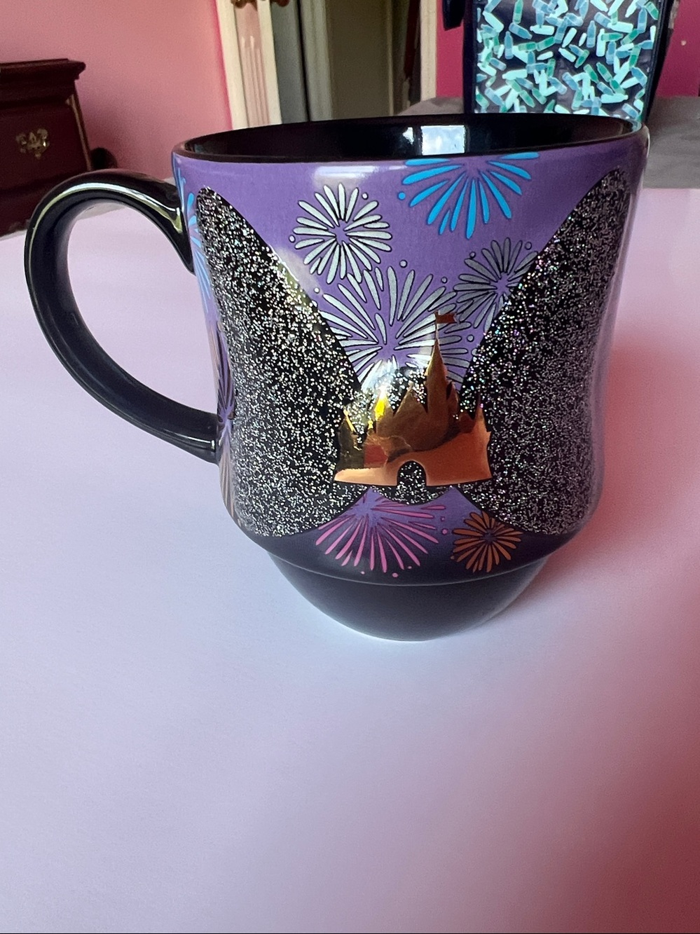 Disney Black Ceramic Minnie Mouse Nighttime Fireworks and Castle Finale Mug